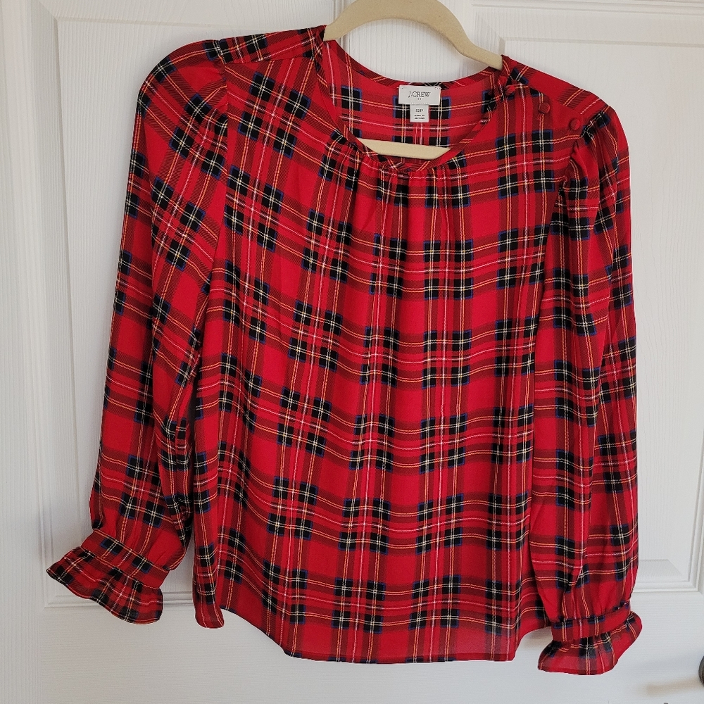 J Crew Tartan Blouse Petite